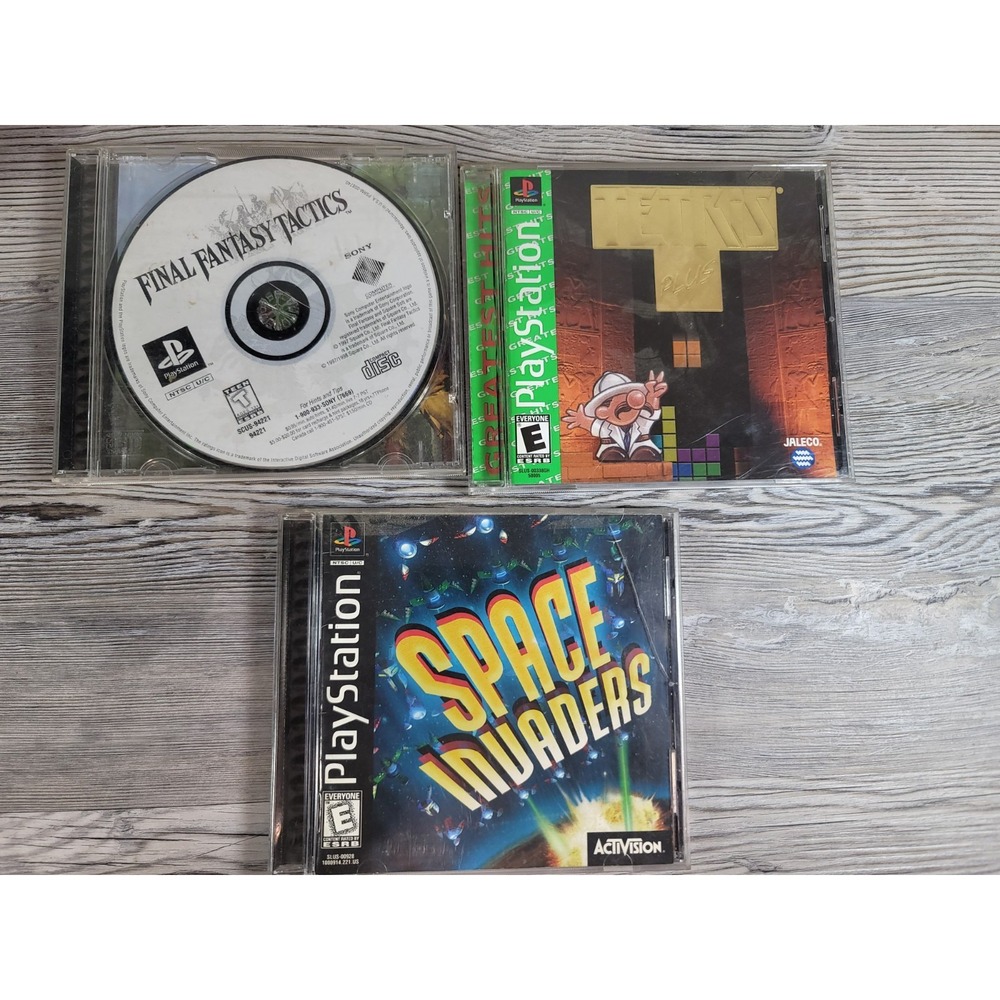 Playstation lot of 3 tested Tetris Plus, Space Invaders, Final Fantasy Tactics